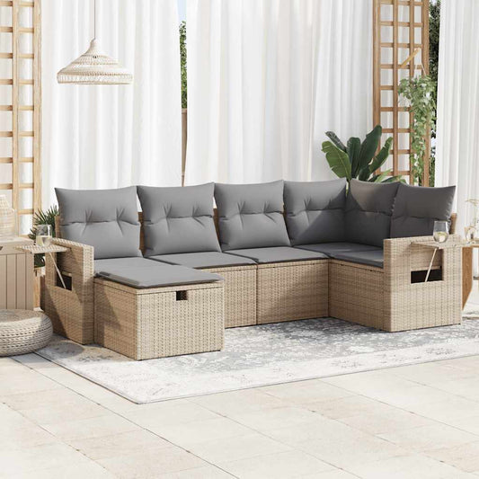 6-delige Loungeset met kussens poly rattan beige is nu te koop bij PeponiXL, paradijselijk wonen!