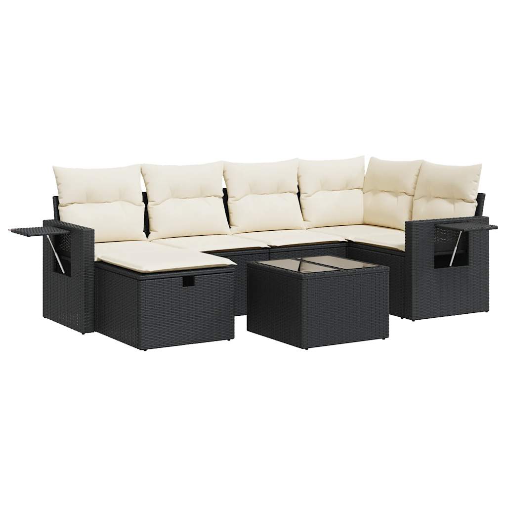 7-delige Loungeset met kussens poly rattan zwart is nu te koop bij PeponiXL, paradijselijk wonen!