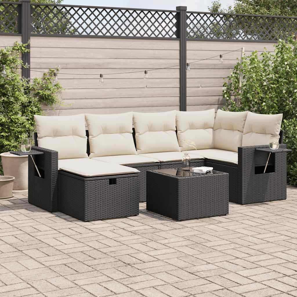 7-delige Loungeset met kussens poly rattan zwart is nu te koop bij PeponiXL, paradijselijk wonen!