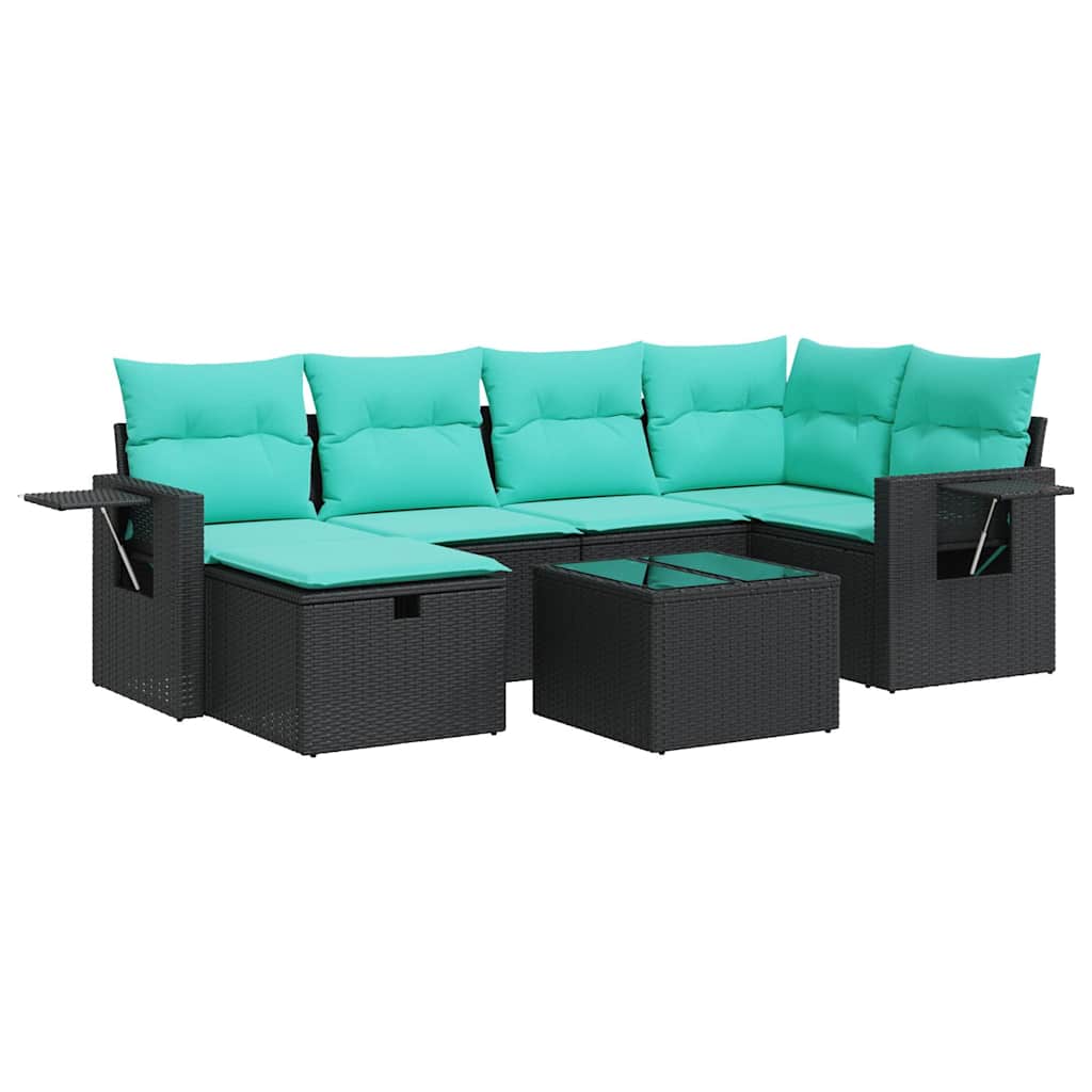 7-delige Loungeset met kussens poly rattan zwart is nu te koop bij PeponiXL, paradijselijk wonen!
