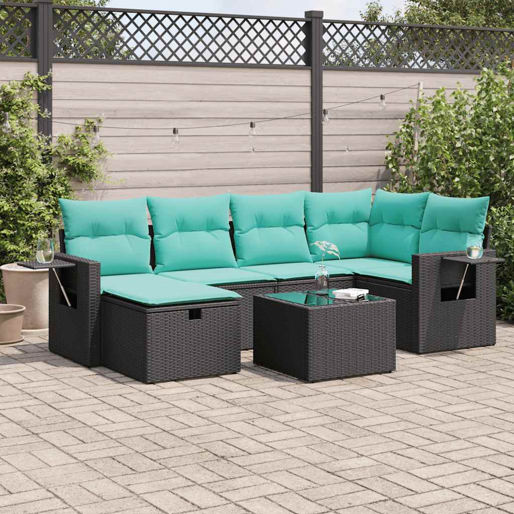 7-delige Loungeset met kussens poly rattan zwart is nu te koop bij PeponiXL, paradijselijk wonen!