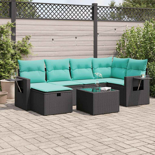 7-delige Loungeset met kussens poly rattan zwart is nu te koop bij PeponiXL, paradijselijk wonen!