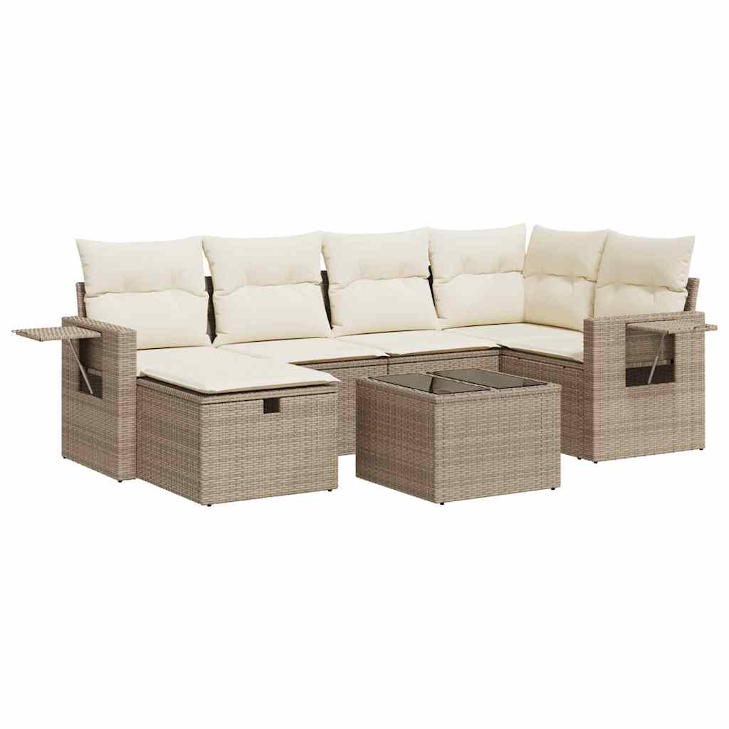 7-delige Loungeset met kussens poly rattan beige is nu te koop bij PeponiXL, paradijselijk wonen!