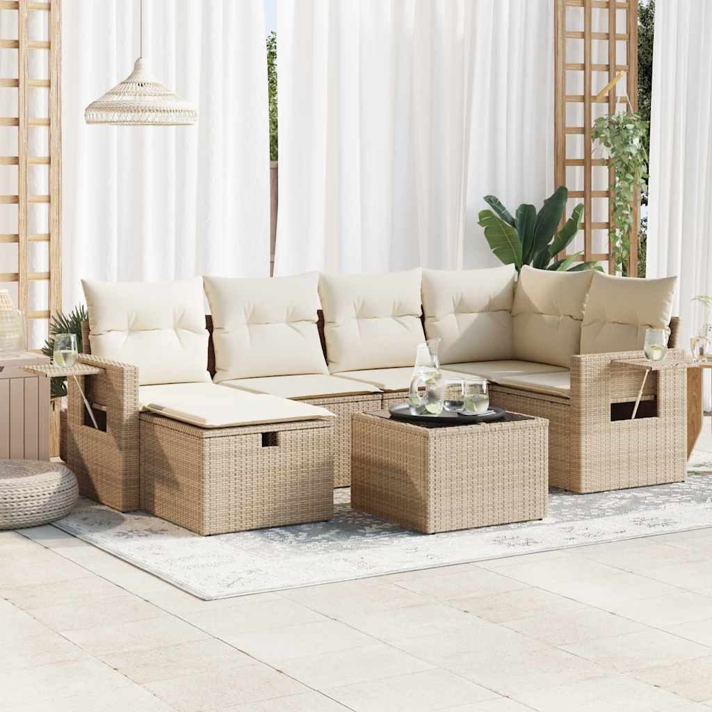 7-delige Loungeset met kussens poly rattan beige is nu te koop bij PeponiXL, paradijselijk wonen!