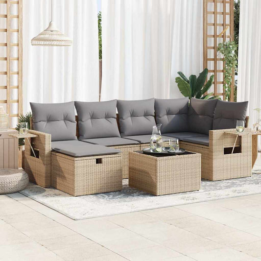 7-delige Loungeset met kussens poly rattan beige is nu te koop bij PeponiXL, paradijselijk wonen!