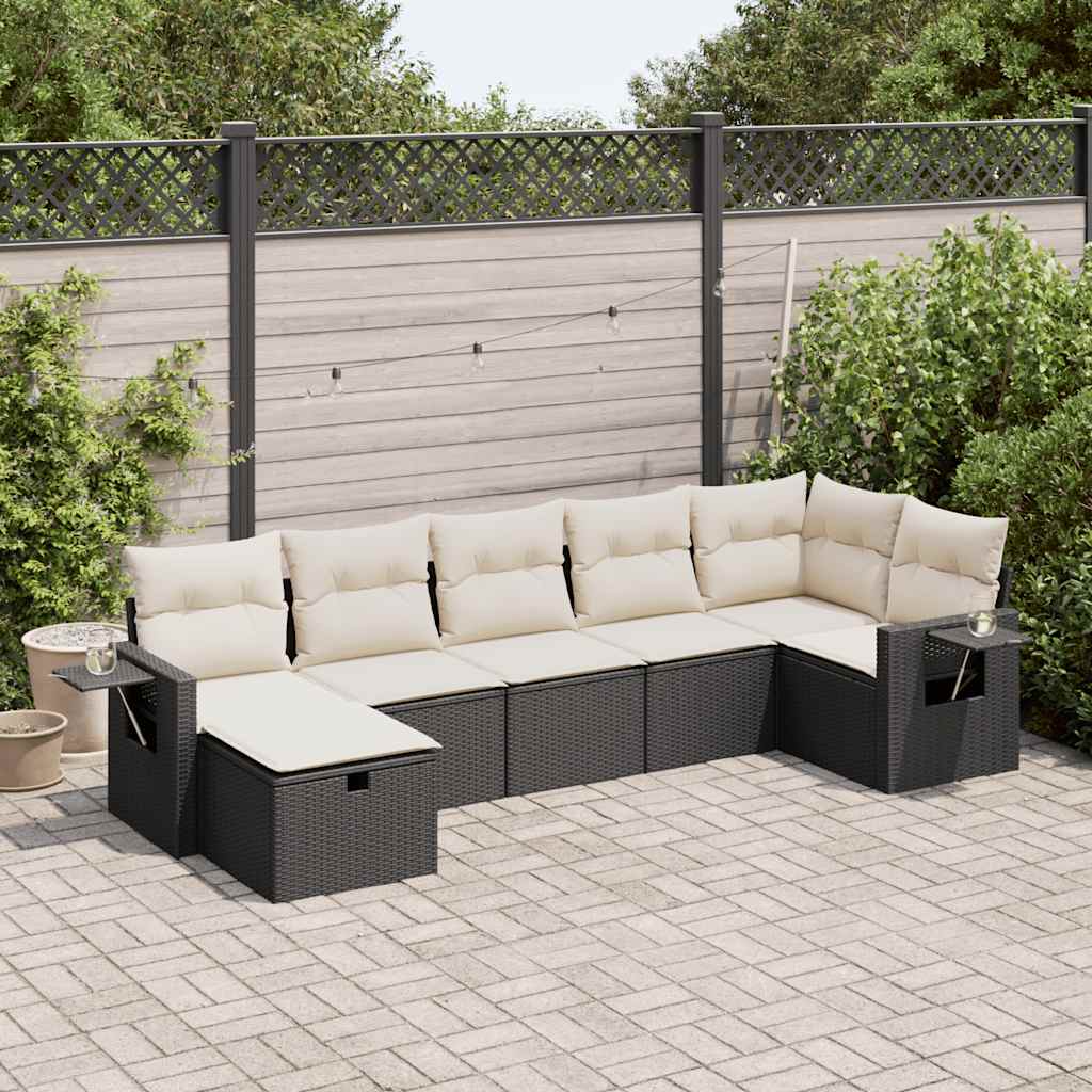 7-delige Loungeset met kussens poly rattan zwart is nu te koop bij PeponiXL, paradijselijk wonen!