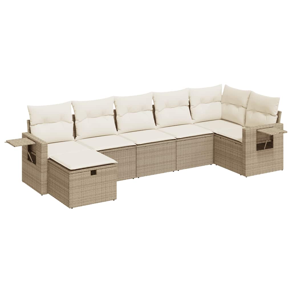 7-delige Loungeset met kussens poly rattan beige is nu te koop bij PeponiXL, paradijselijk wonen!