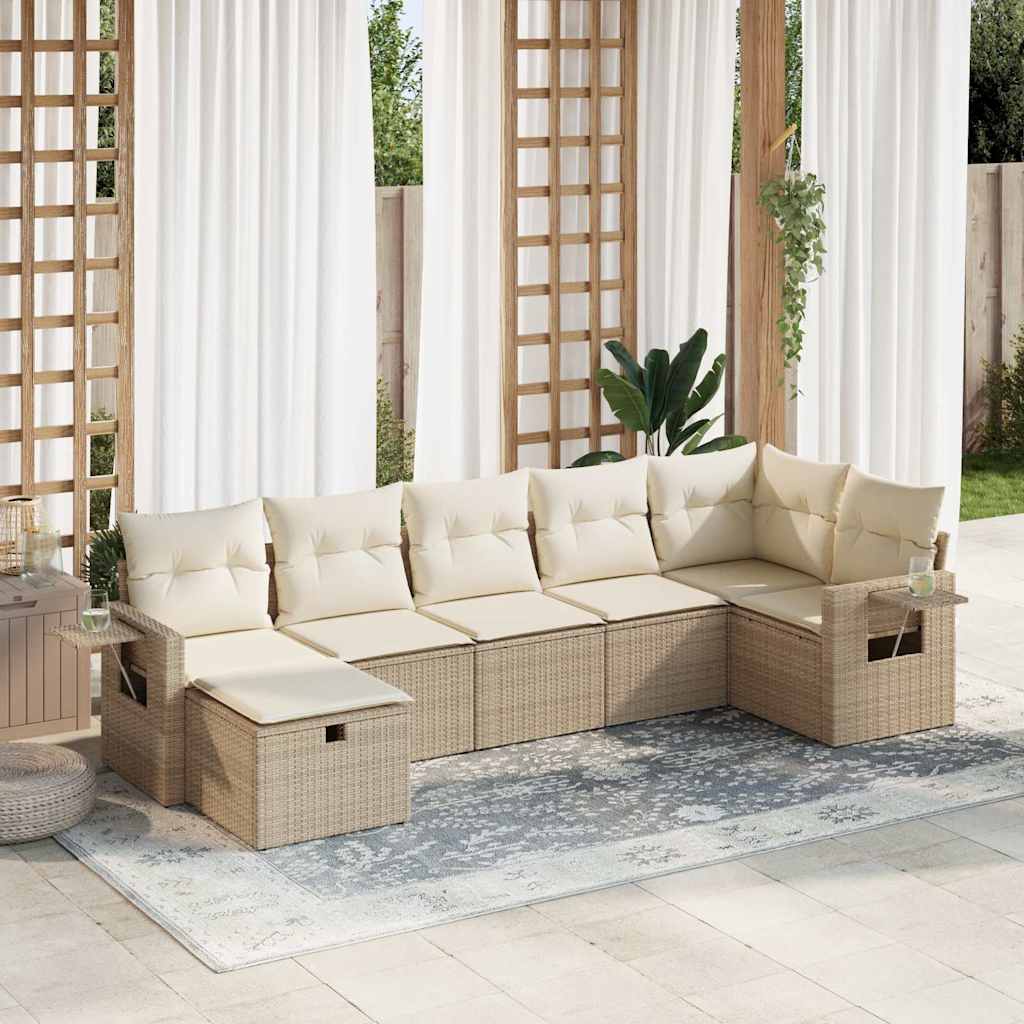 7-delige Loungeset met kussens poly rattan beige is nu te koop bij PeponiXL, paradijselijk wonen!