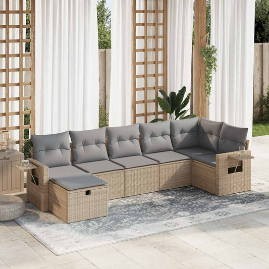 7-delige Loungeset met kussens poly rattan beige is nu te koop bij PeponiXL, paradijselijk wonen!