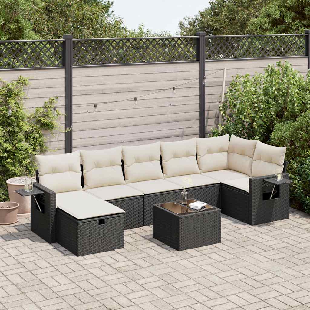 8-delige Loungeset met kussens poly rattan zwart is nu te koop bij PeponiXL, paradijselijk wonen!