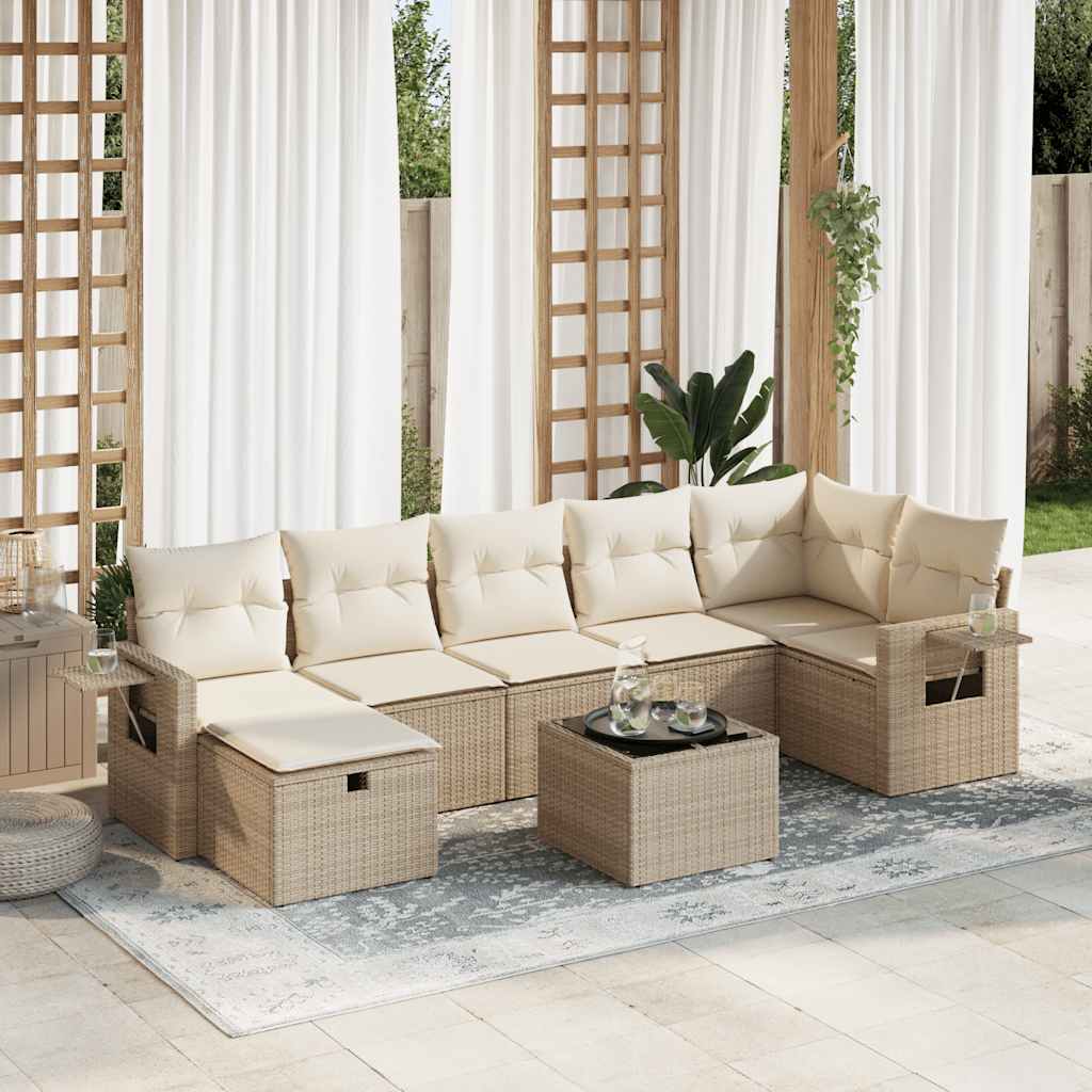 8-delige Loungeset met kussens poly rattan beige is nu te koop bij PeponiXL, paradijselijk wonen!
