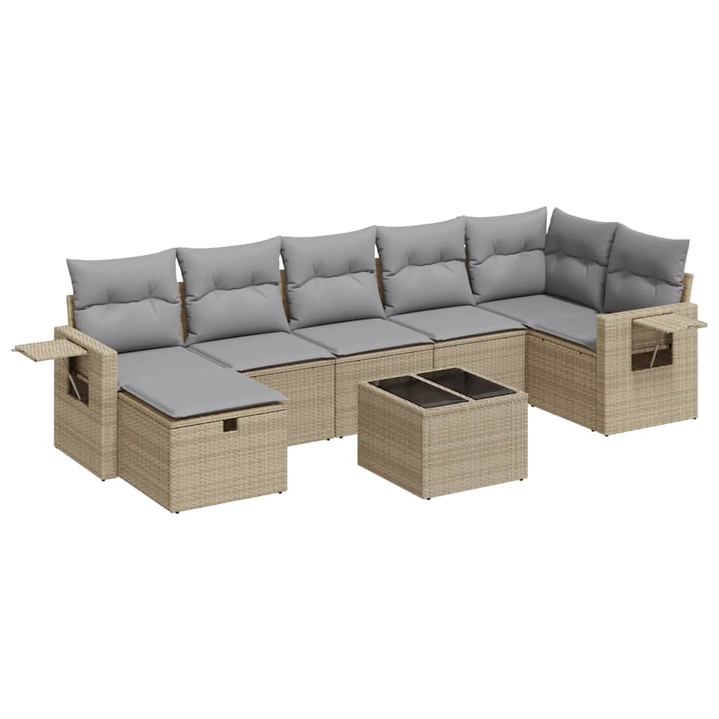 8-delige Loungeset met kussens poly rattan beige