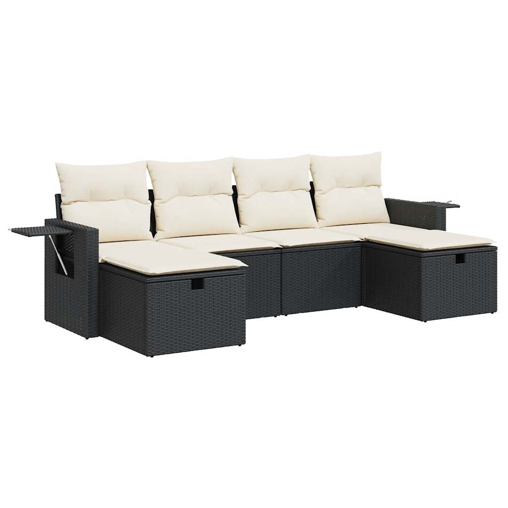 6-delige Loungeset met kussens poly rattan zwart is nu te koop bij PeponiXL, paradijselijk wonen!