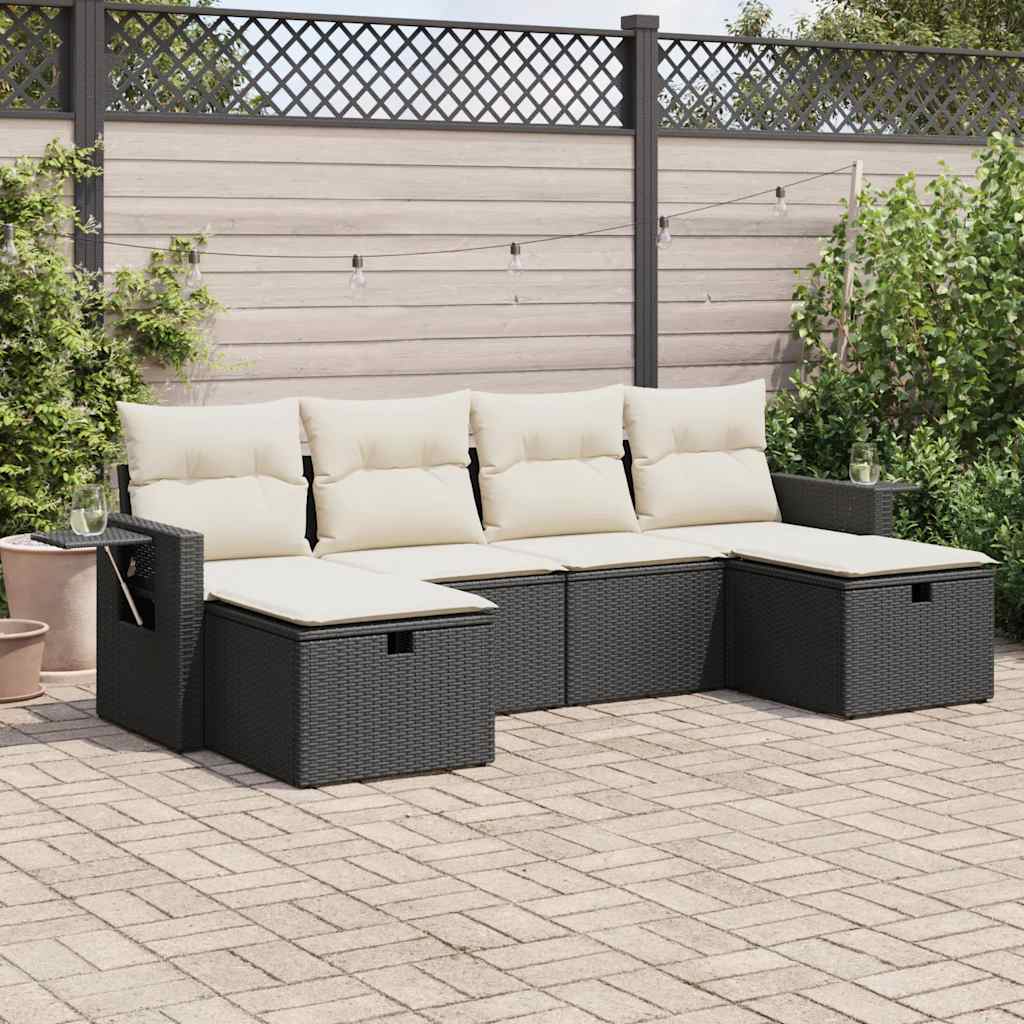 6-delige Loungeset met kussens poly rattan zwart is nu te koop bij PeponiXL, paradijselijk wonen!