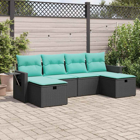 6-delige Loungeset met kussens poly rattan zwart is nu te koop bij PeponiXL, paradijselijk wonen!