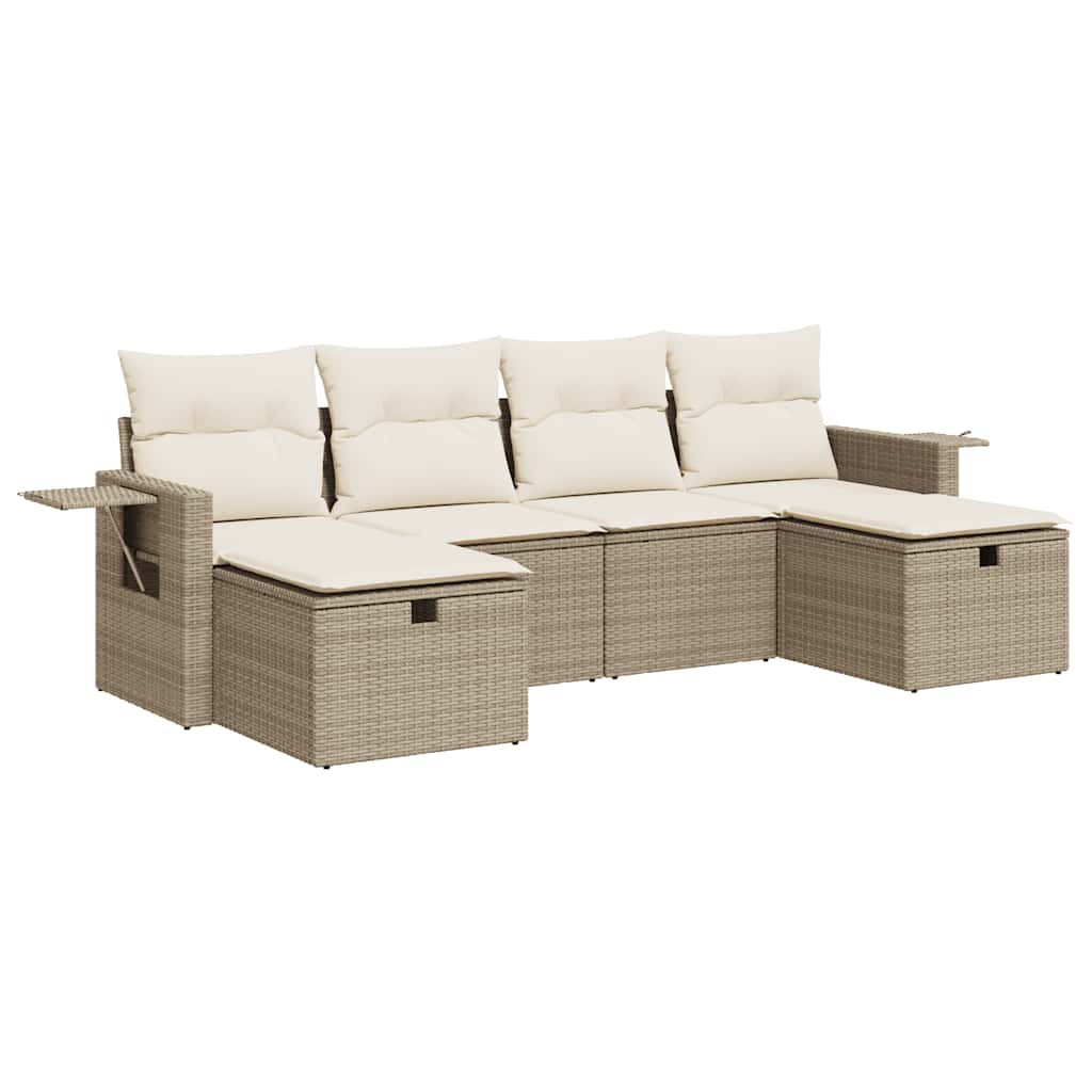 6-delige Loungeset met kussens poly rattan beige is nu te koop bij PeponiXL, paradijselijk wonen!