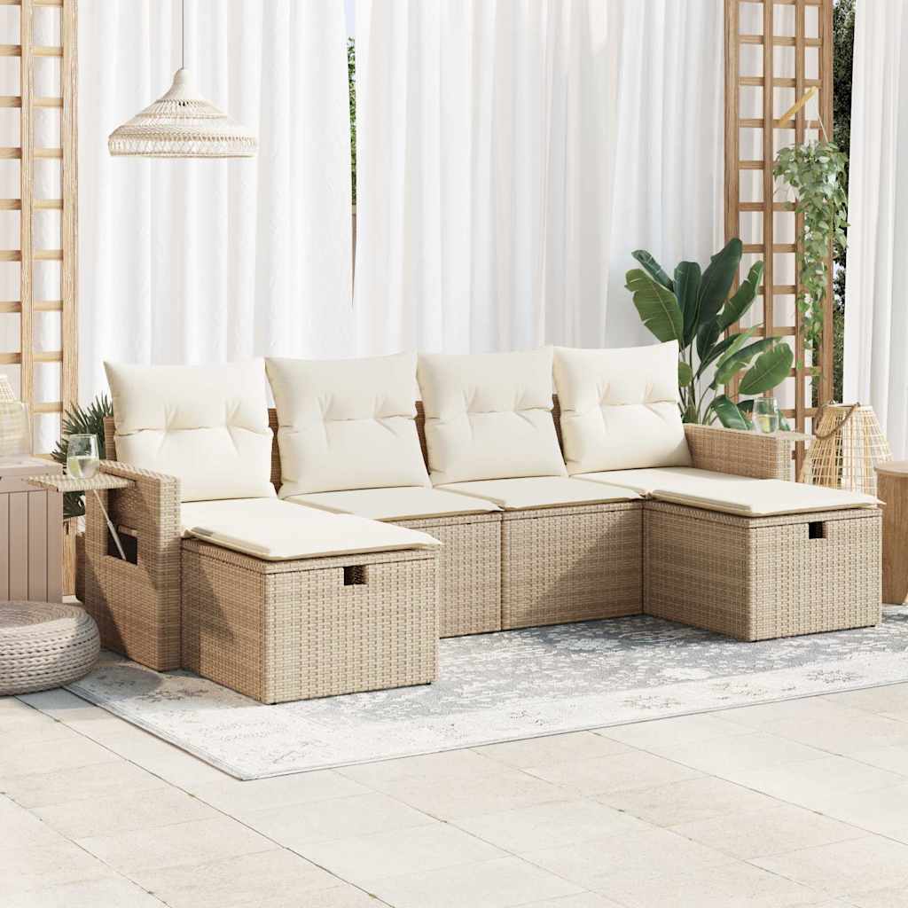 6-delige Loungeset met kussens poly rattan beige is nu te koop bij PeponiXL, paradijselijk wonen!