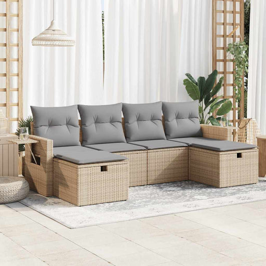 6-delige Loungeset met kussens poly rattan beige is nu te koop bij PeponiXL, paradijselijk wonen!