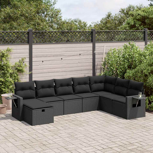 8-delige Loungeset met kussens poly rattan zwart is nu te koop bij PeponiXL, paradijselijk wonen!