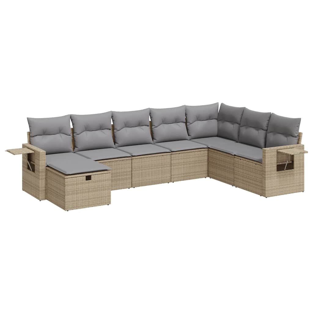 8-delige Loungeset met kussens poly rattan beige