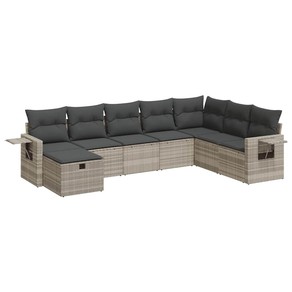 8-delige Loungeset met kussens poly rattan lichtgrijs