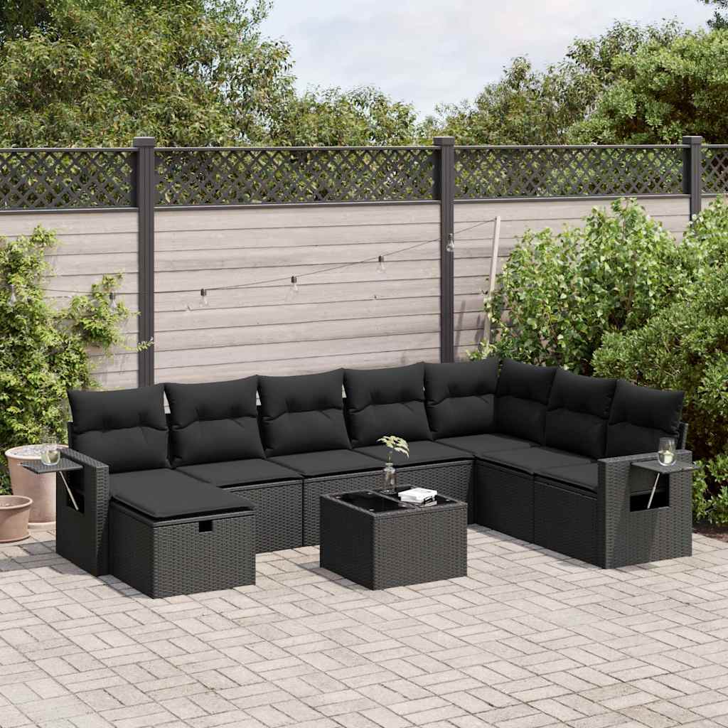 9-delige Loungeset met kussens poly rattan zwart is nu te koop bij PeponiXL, paradijselijk wonen!