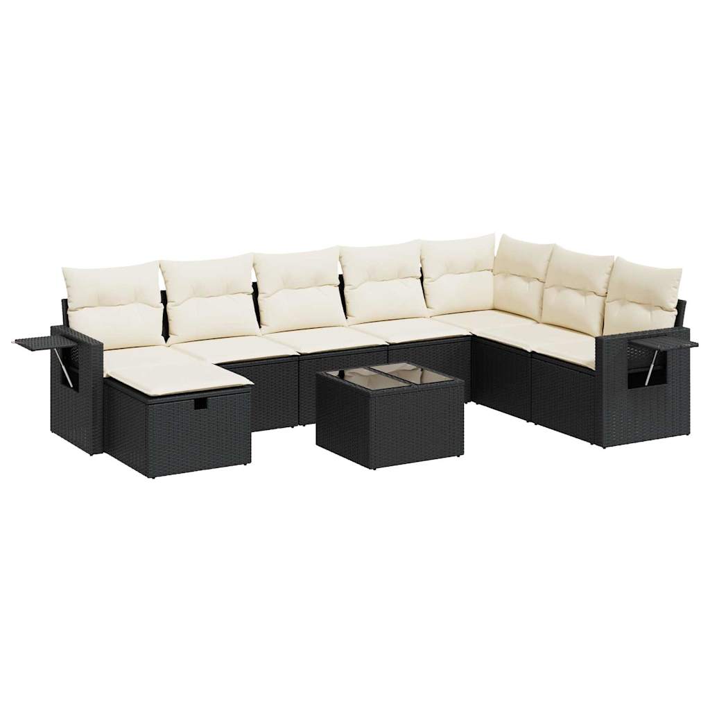 9-delige Loungeset met kussens poly rattan zwart is nu te koop bij PeponiXL, paradijselijk wonen!