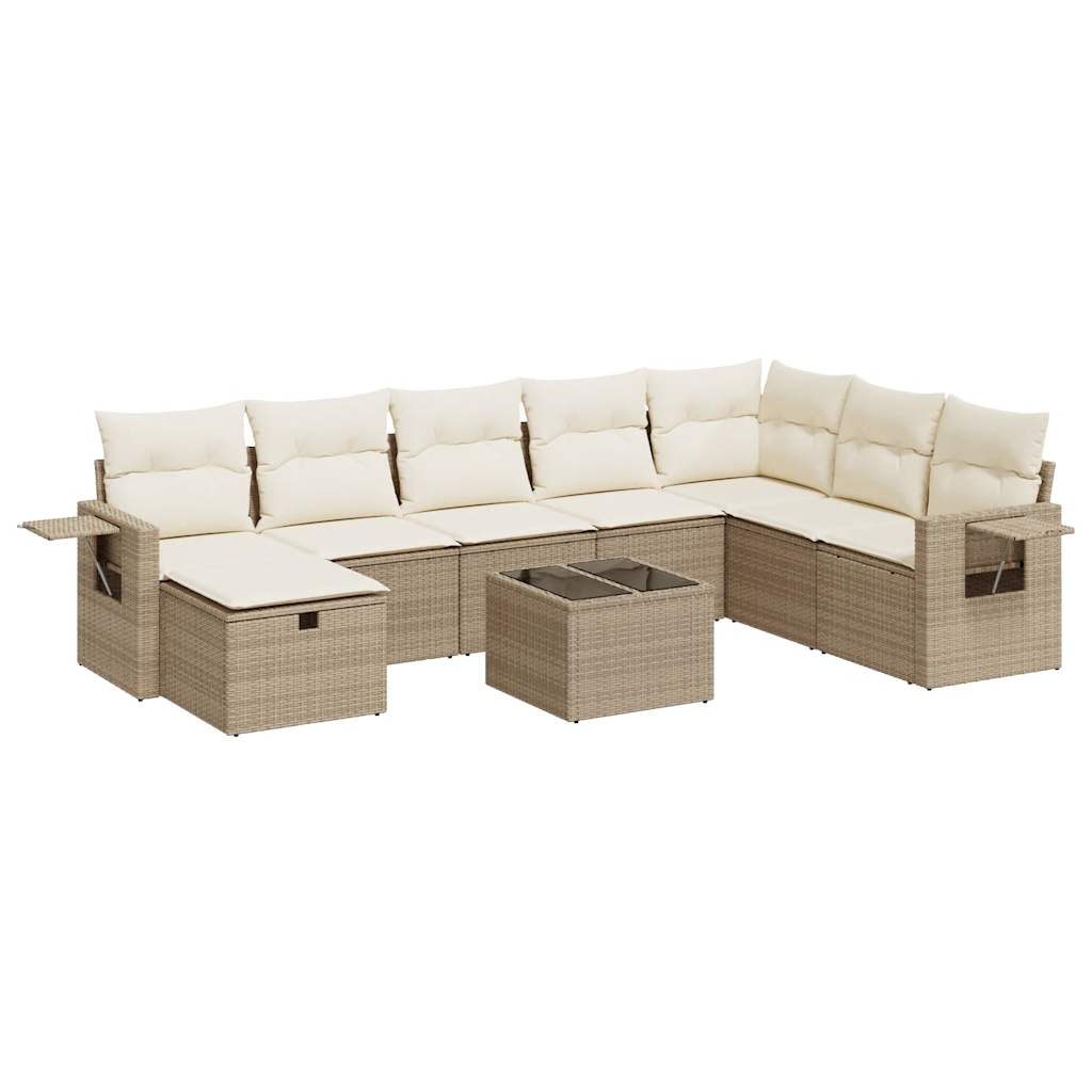 9-delige Loungeset met kussens poly rattan beige is nu te koop bij PeponiXL, paradijselijk wonen!
