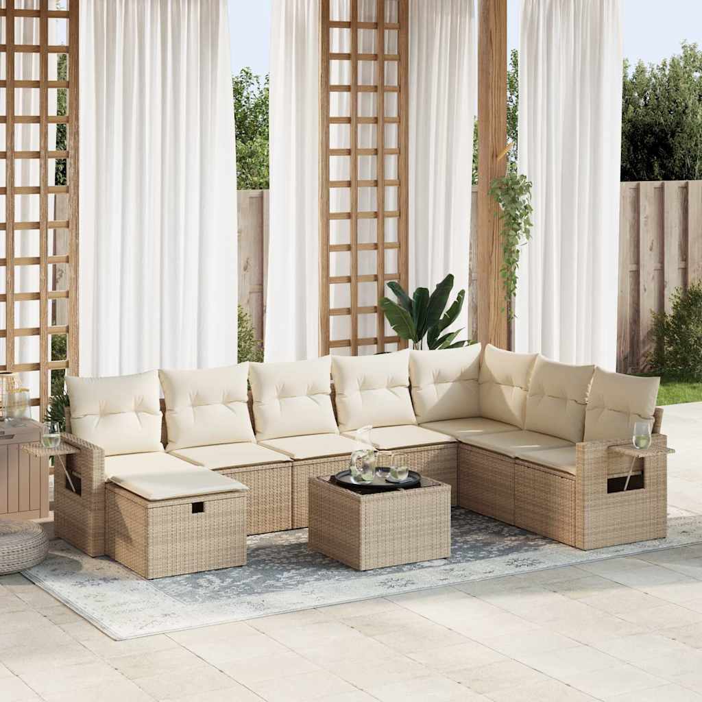 9-delige Loungeset met kussens poly rattan beige is nu te koop bij PeponiXL, paradijselijk wonen!
