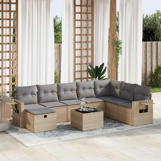 9-delige Loungeset met kussens poly rattan beige is nu te koop bij PeponiXL, paradijselijk wonen!