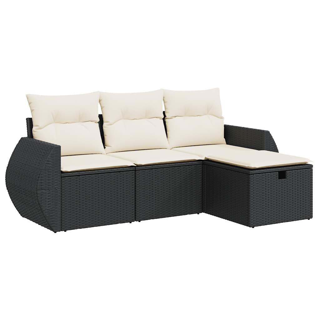 4-delige Loungeset met kussens poly rattan zwart is nu te koop bij PeponiXL, paradijselijk wonen!