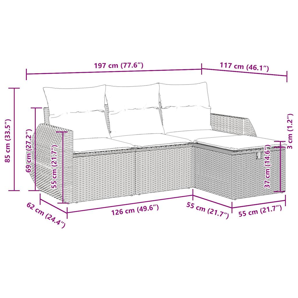 4-delige Loungeset met kussens poly rattan zwart is nu te koop bij PeponiXL, paradijselijk wonen!