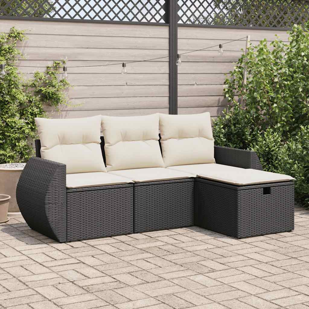 4-delige Loungeset met kussens poly rattan zwart is nu te koop bij PeponiXL, paradijselijk wonen!