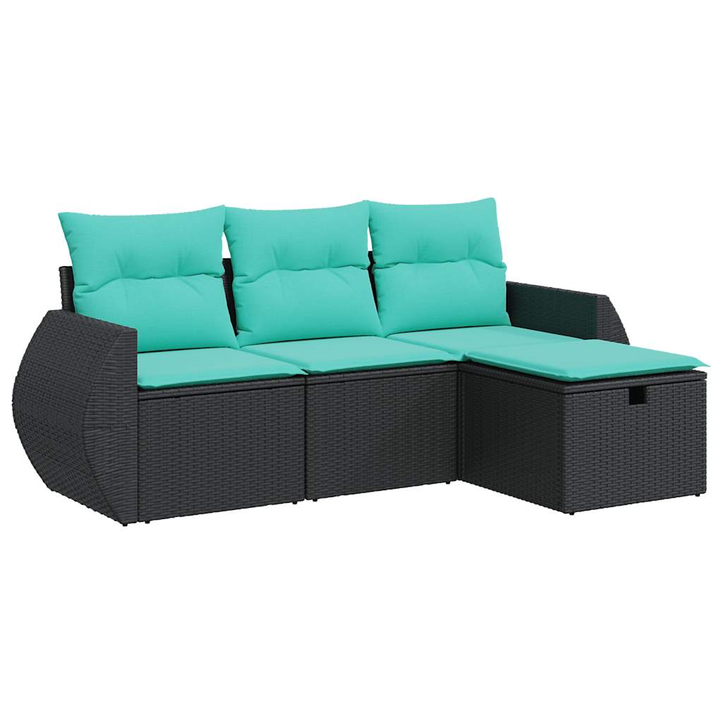 4-delige Loungeset met kussens poly rattan zwart is nu te koop bij PeponiXL, paradijselijk wonen!