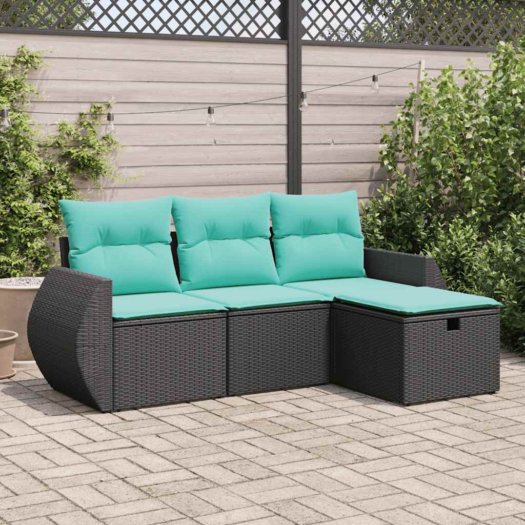 4-delige Loungeset met kussens poly rattan zwart is nu te koop bij PeponiXL, paradijselijk wonen!