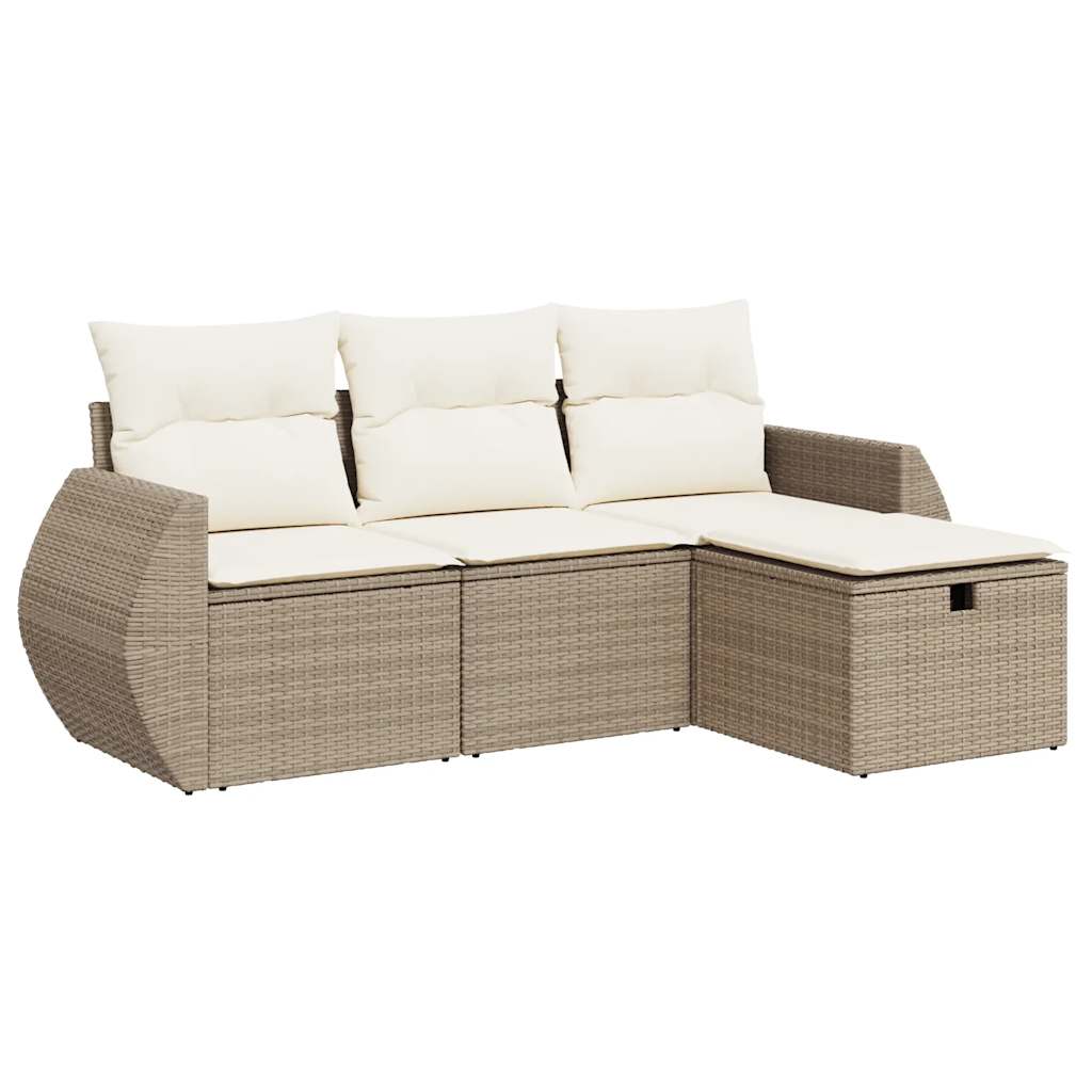 4-delige Loungeset met kussens poly rattan beige is nu te koop bij PeponiXL, paradijselijk wonen!