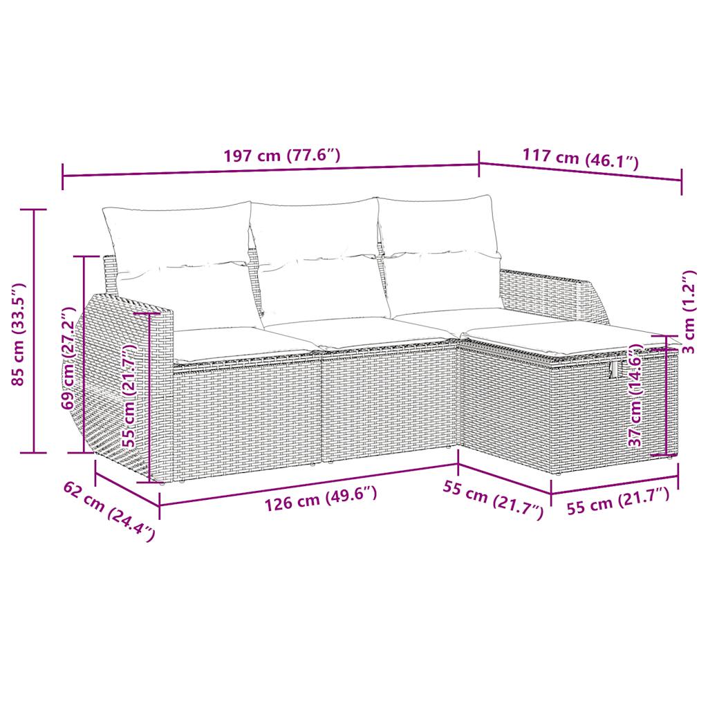 4-delige Loungeset met kussens poly rattan beige is nu te koop bij PeponiXL, paradijselijk wonen!