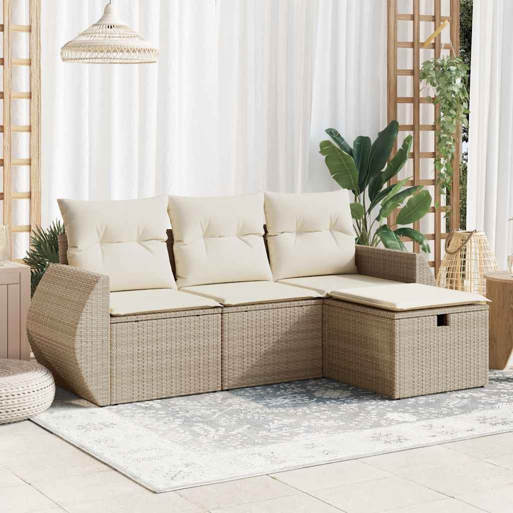 4-delige Loungeset met kussens poly rattan beige is nu te koop bij PeponiXL, paradijselijk wonen!
