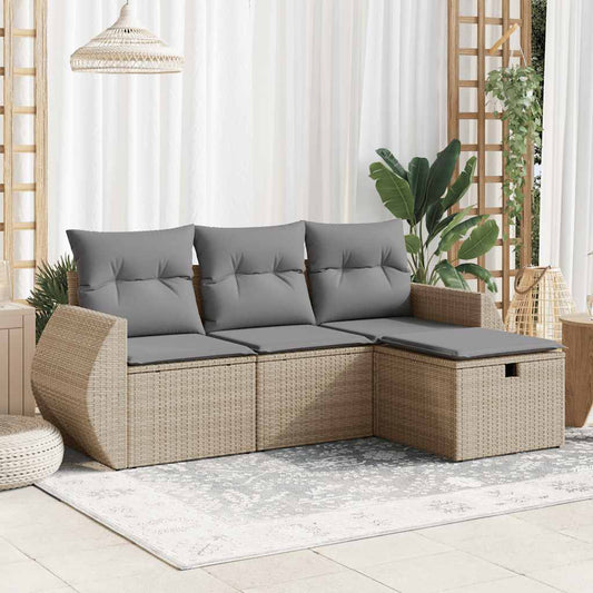 4-delige Loungeset met kussens poly rattan beige is nu te koop bij PeponiXL, paradijselijk wonen!