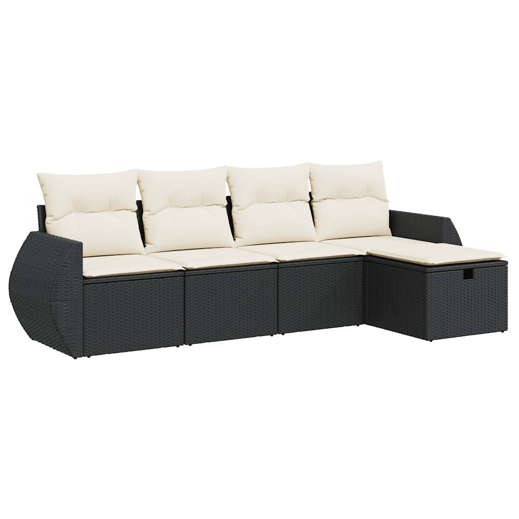 5-delige Loungeset met kussens poly rattan zwart is nu te koop bij PeponiXL, paradijselijk wonen!