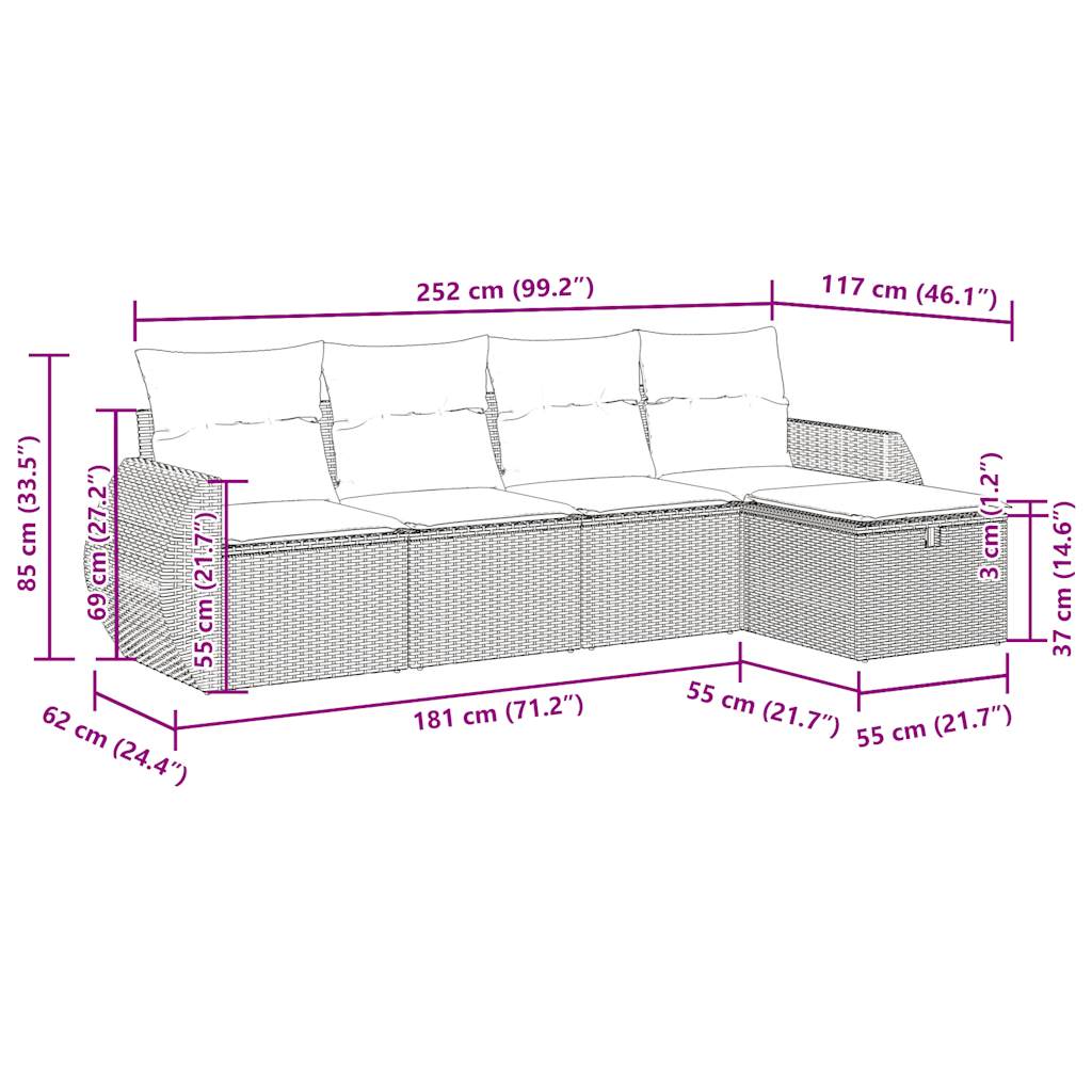 5-delige Loungeset met kussens poly rattan zwart is nu te koop bij PeponiXL, paradijselijk wonen!