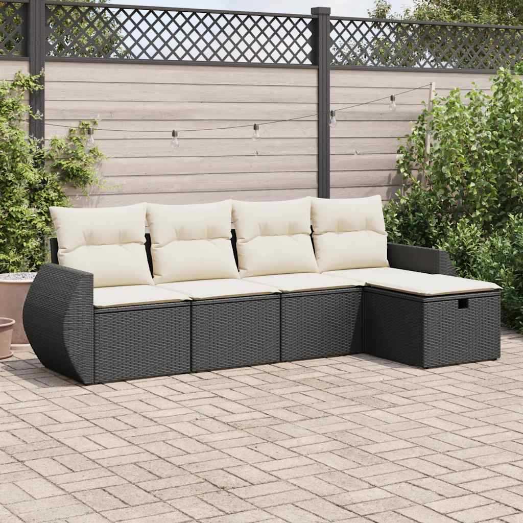 5-delige Loungeset met kussens poly rattan zwart is nu te koop bij PeponiXL, paradijselijk wonen!