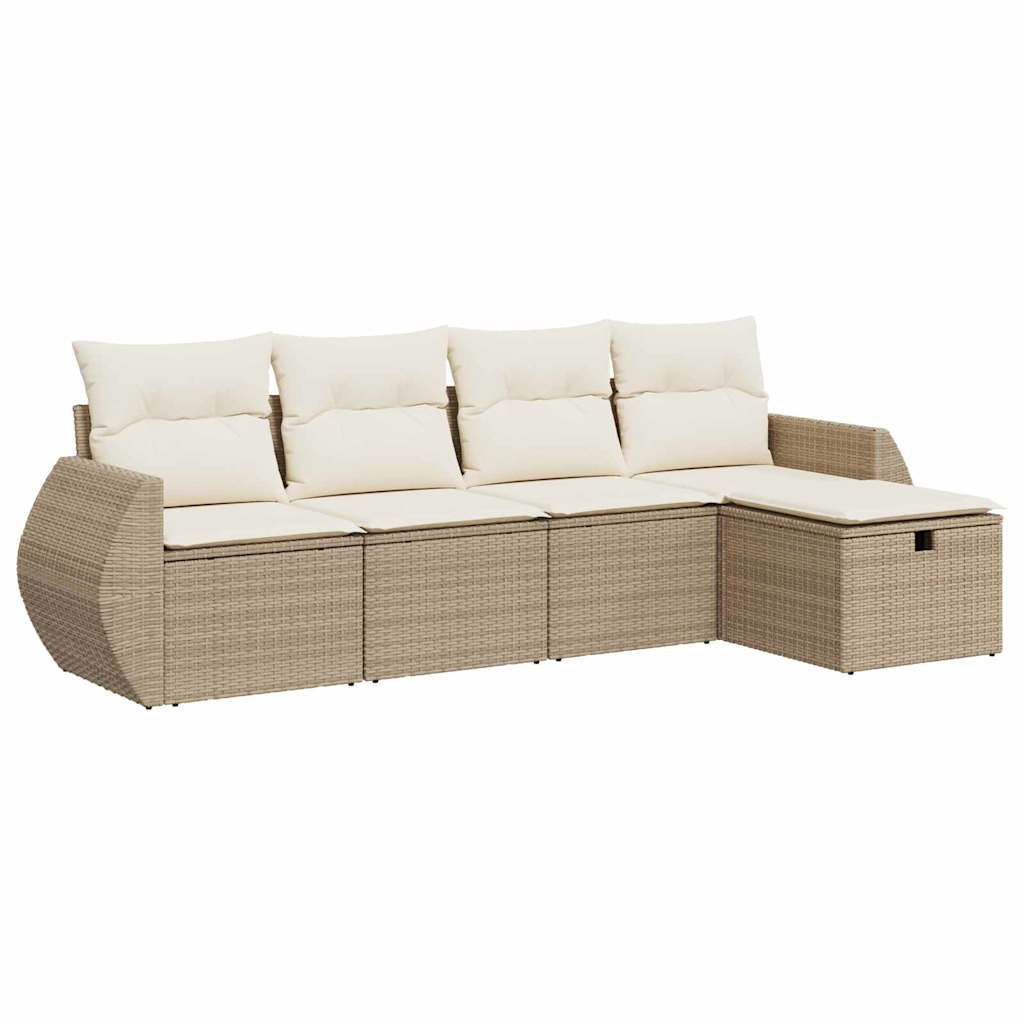 5-delige Loungeset met kussens poly rattan beige is nu te koop bij PeponiXL, paradijselijk wonen!