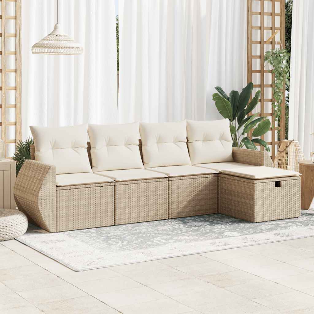 5-delige Loungeset met kussens poly rattan beige is nu te koop bij PeponiXL, paradijselijk wonen!