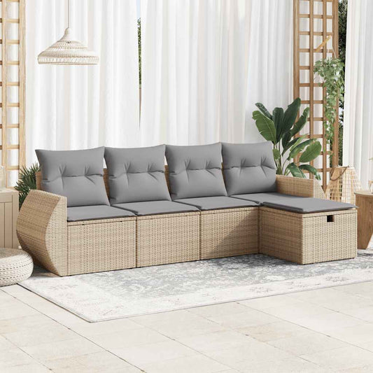 5-delige Loungeset met kussens poly rattan beige is nu te koop bij PeponiXL, paradijselijk wonen!