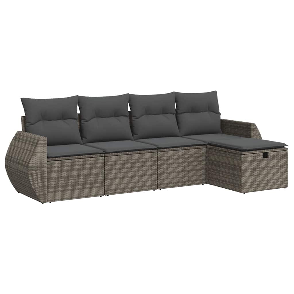 5-delige Loungeset met kussens poly rattan grijs is nu te koop bij PeponiXL, paradijselijk wonen!