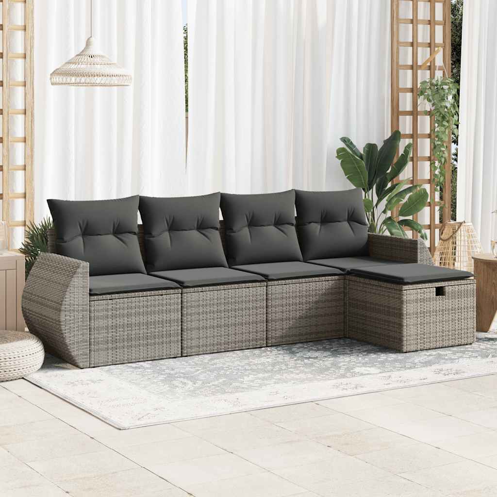 5-delige Loungeset met kussens poly rattan grijs is nu te koop bij PeponiXL, paradijselijk wonen!