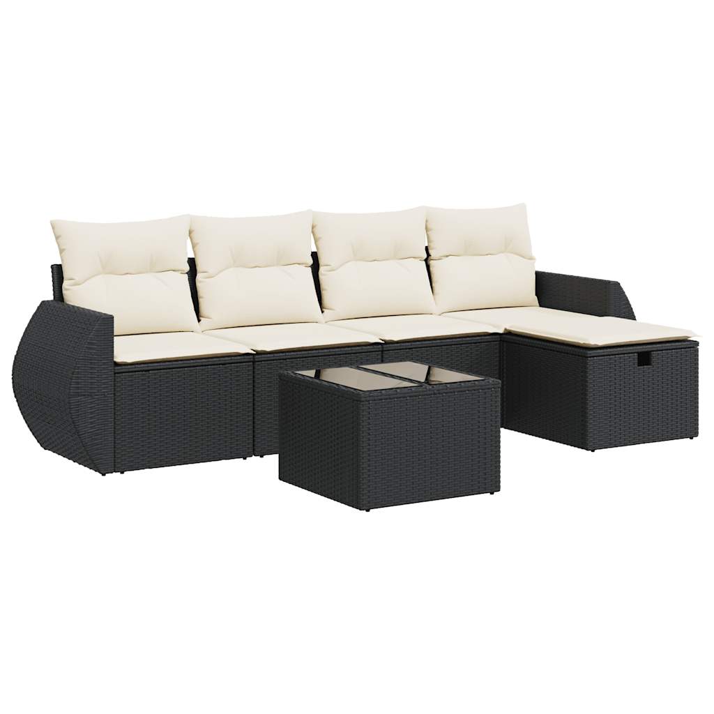 6-delige Loungeset met kussens poly rattan zwart is nu te koop bij PeponiXL, paradijselijk wonen!