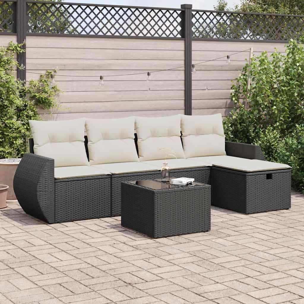 6-delige Loungeset met kussens poly rattan zwart is nu te koop bij PeponiXL, paradijselijk wonen!