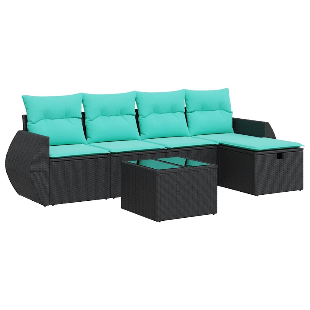 6-delige Loungeset met kussens poly rattan zwart is nu te koop bij PeponiXL, paradijselijk wonen!